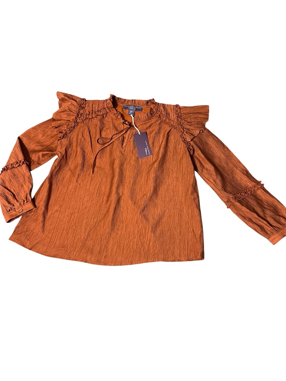 Jane + Delancey Rust Textured Ruffle Shoulder Long Sleeve Blouse - NWT size M